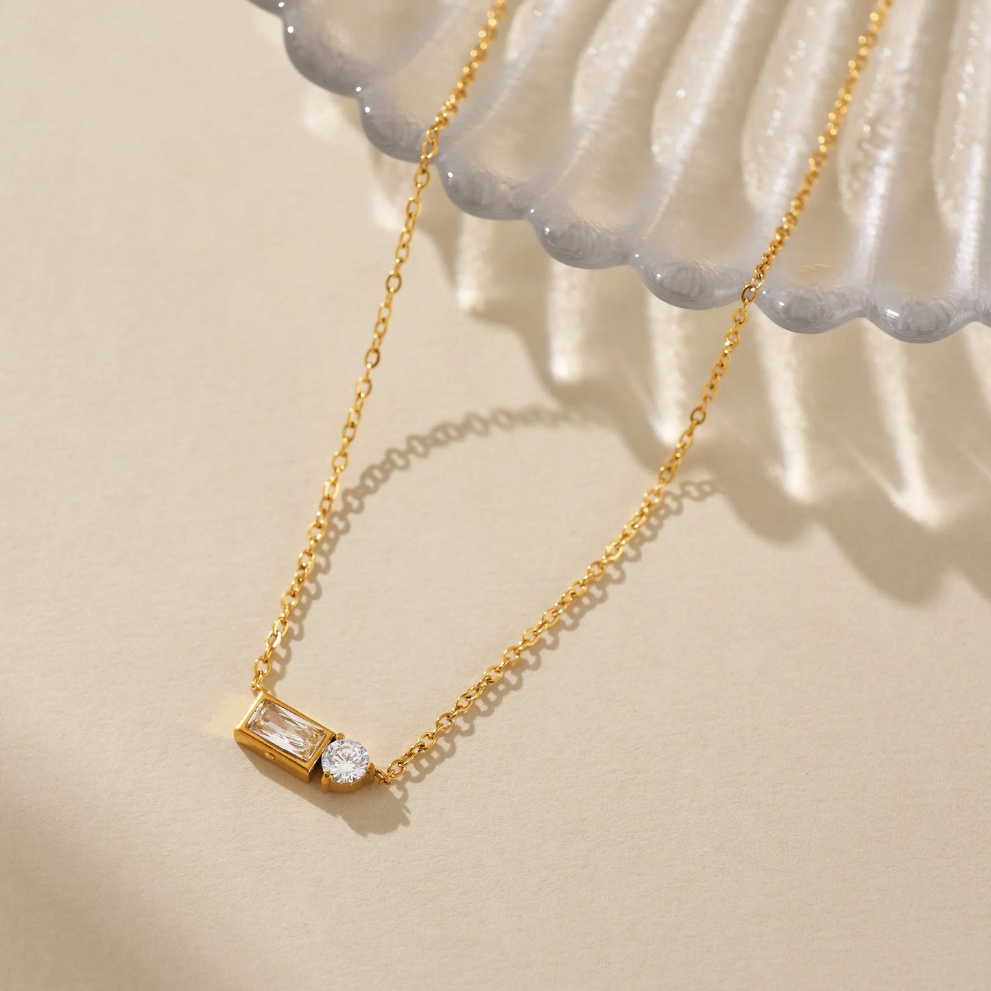 Baguette and Round Diamond Necklace