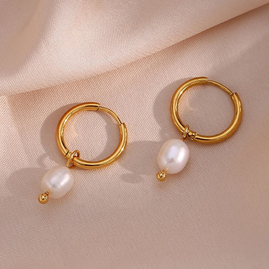 Single Pearl Hoop Earrings