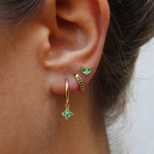 Green Flower Set of 3 Earrings