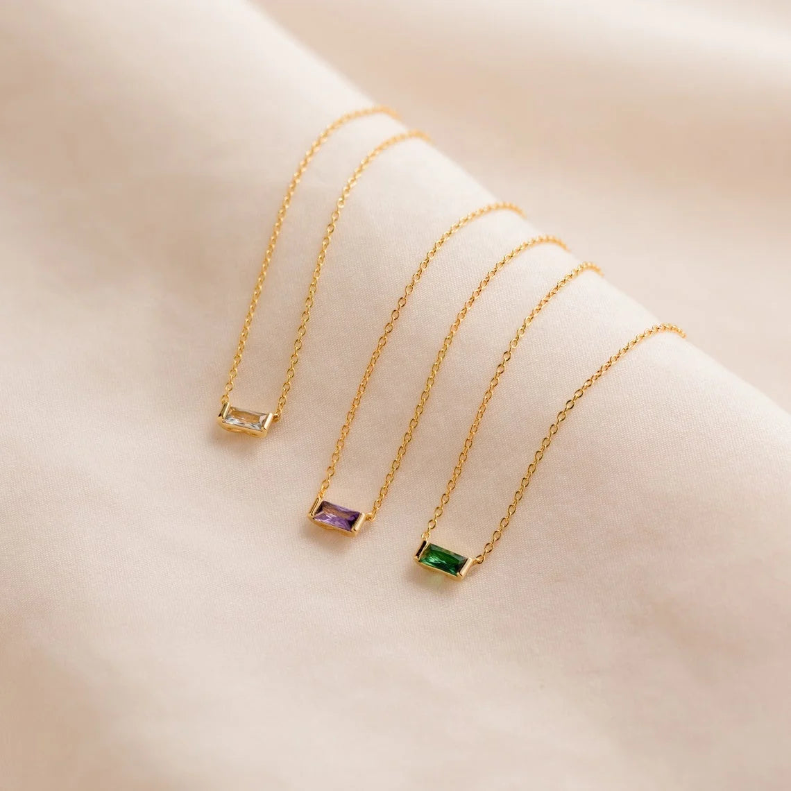 Baguette Birthstone Necklace