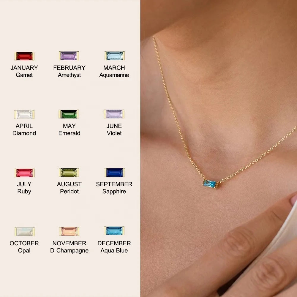 Baguette Birthstone Necklace